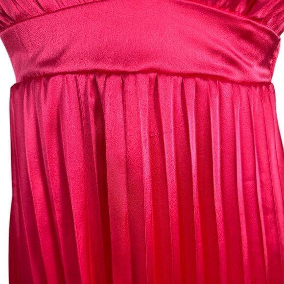 Sincerely Jules Pink Barbiecore Satin Sleeveless Pleated V Neck Mini Dress - Picture 13 of 13
